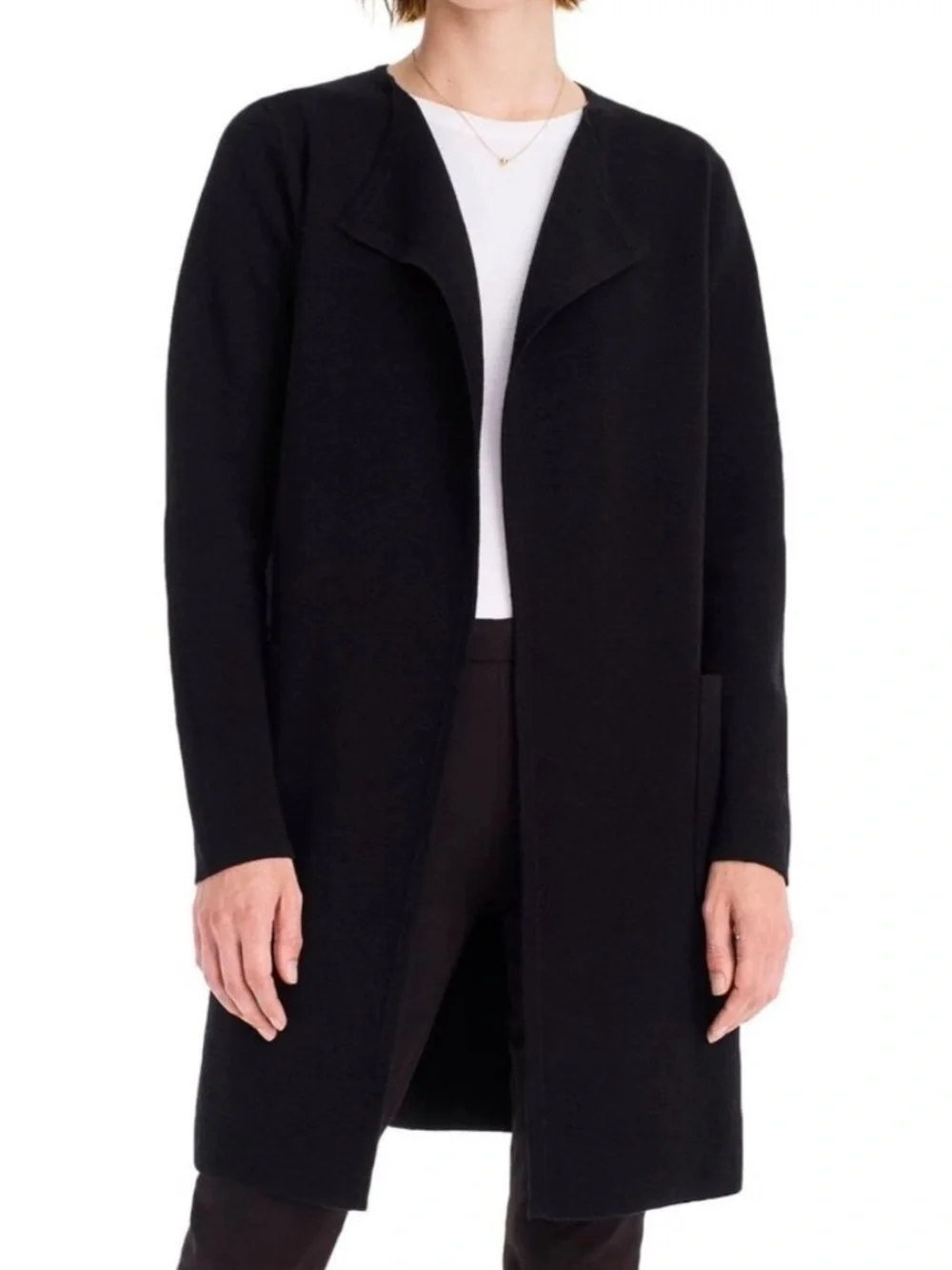 J. CREW 365 Black Juliette Collarless Cotton Wool Sweater Blazer Cardigan
